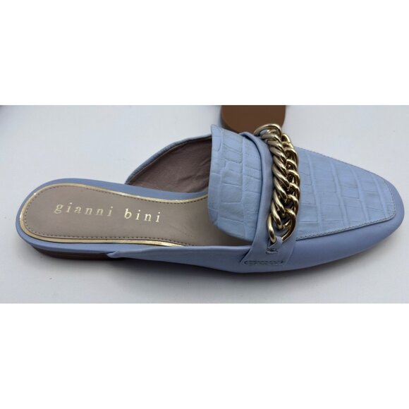 Gianni Bini Sz 10M Womens Shoes Blue Croc-Embossed Leather Slip-On Mules Casual - Picture 9 of 9